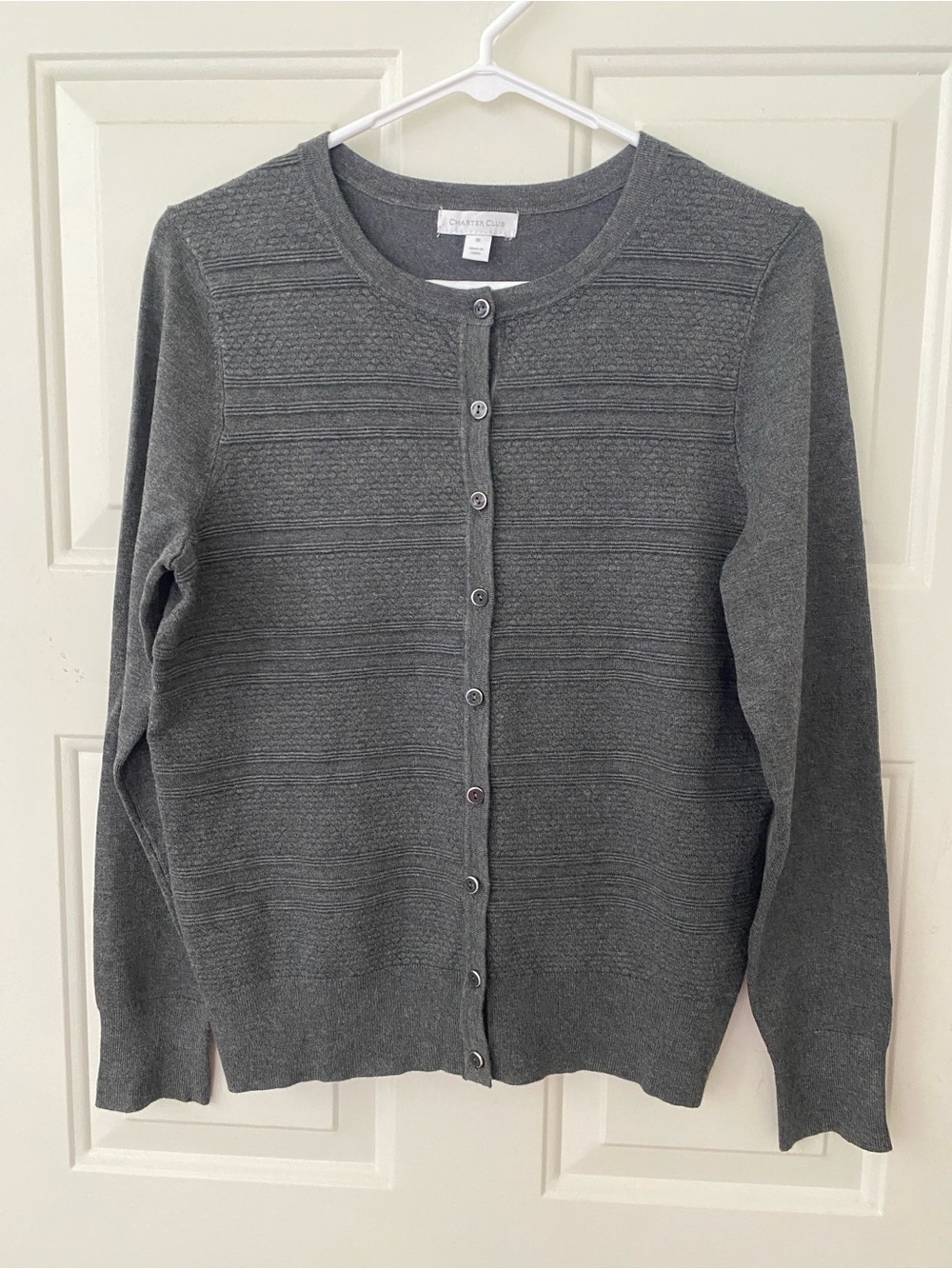Charter Club Women's Charcoal Gray Ribbed Button Cardigan